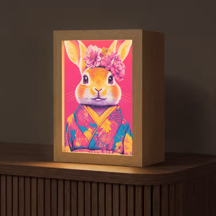 Konijn - Bloemen - Kleurrijk - Kimono Light Box met kabel (Tafellamp) klein -z3d_website