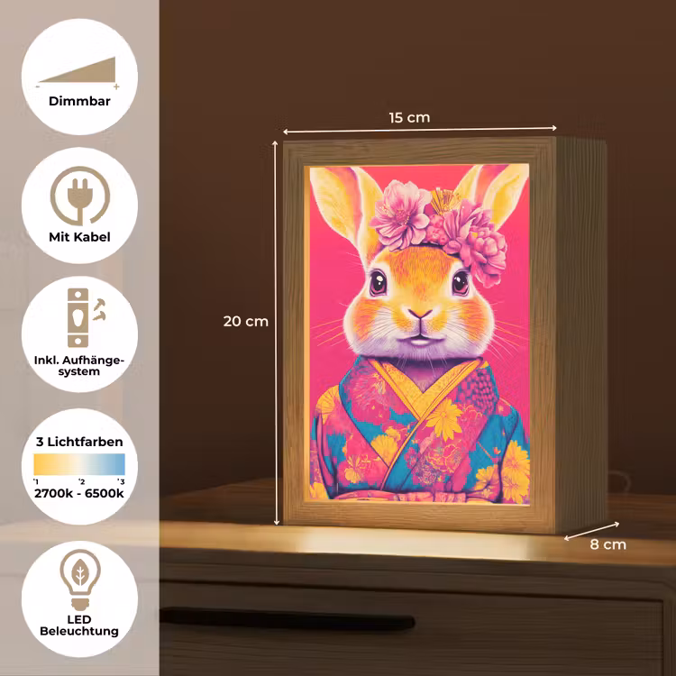 Konijn - Bloemen - Kleurrijk - Kimono Light Box met kabel (Tafellamp) klein -USP_DE
