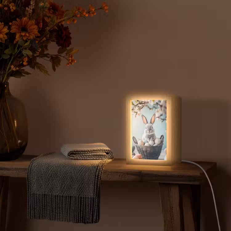 Konijn - Eieren - Mand Light Box met kabel (Tafellamp) klein -sfeer4