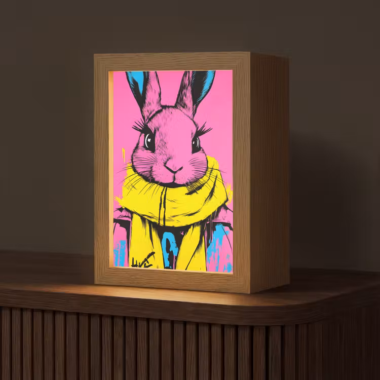Konijn - Felroze - Sjaal - Abstract Light Box met kabel (Tafellamp) klein -z3d_website