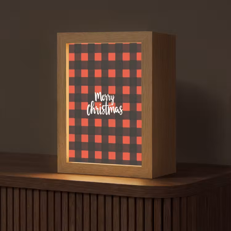 Geruit - Rood - Tekst - Christmas Light Box met kabel (Tafellamp) klein -z3d_website