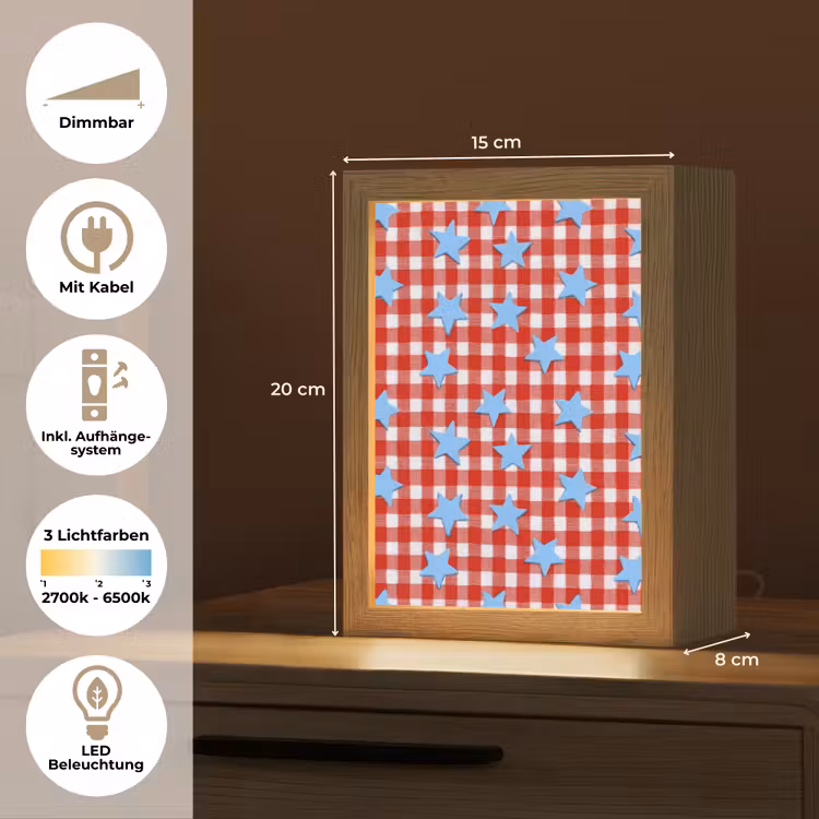 Ruit - Sterren - Rood Light Box met kabel (Tafellamp) klein 925 -USP_DE