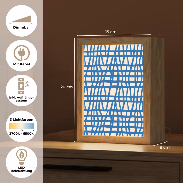 Ruitpatroon - Blauw - Crème Light Box met kabel (Tafellamp) klein 925 -USP_DE