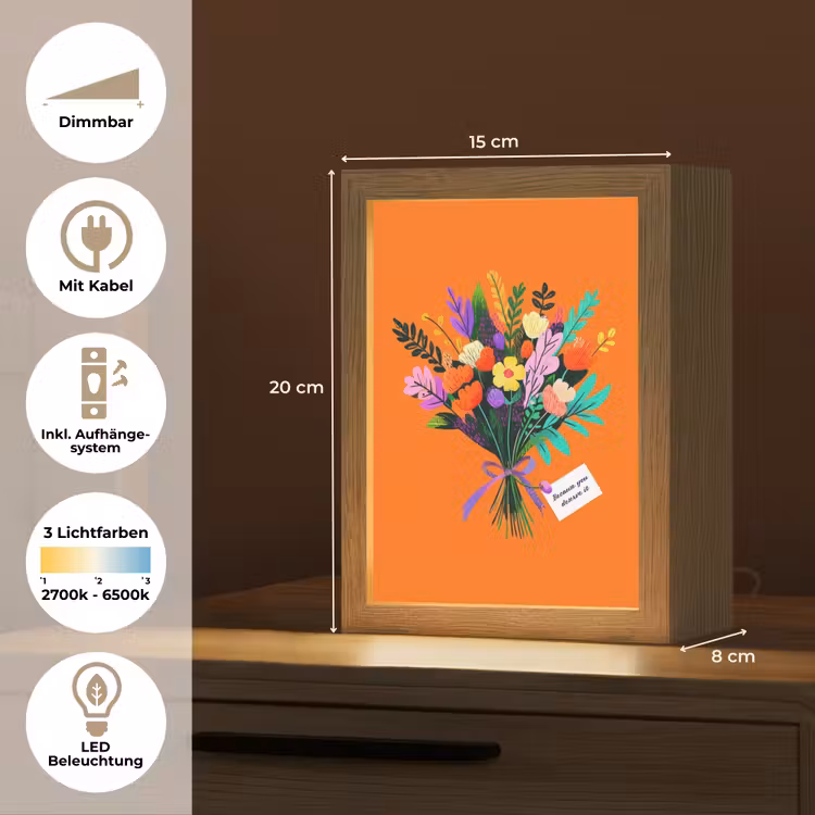 Kaartje - Boeket - Bloemen Light Box met kabel (Tafellamp) klein -USP_DE