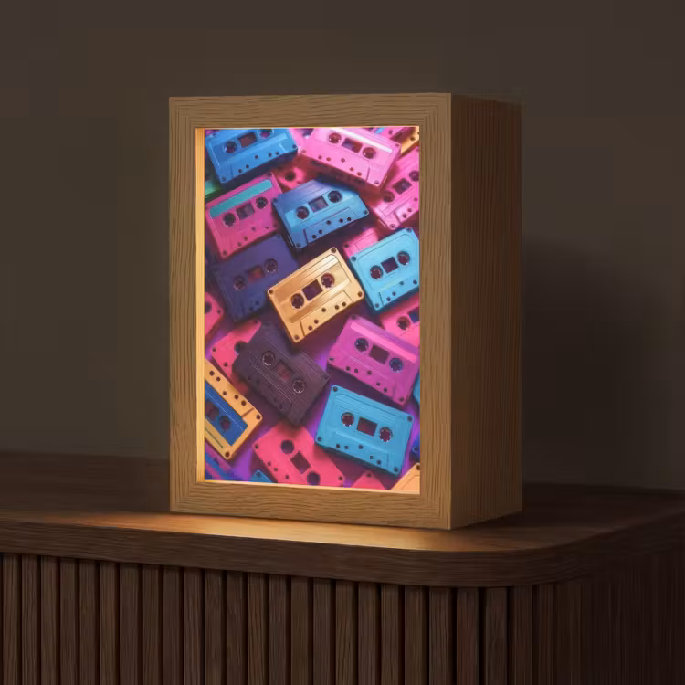 Cassetteband - Kleurrijk - Energiek Light Box met kabel (Tafellamp) klein -z3d_website