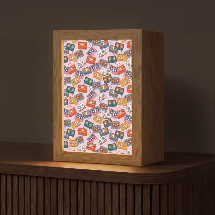 Cassette - Patroon - Roze Light Box met kabel (Tafellamp) klein 925 -z3d_website