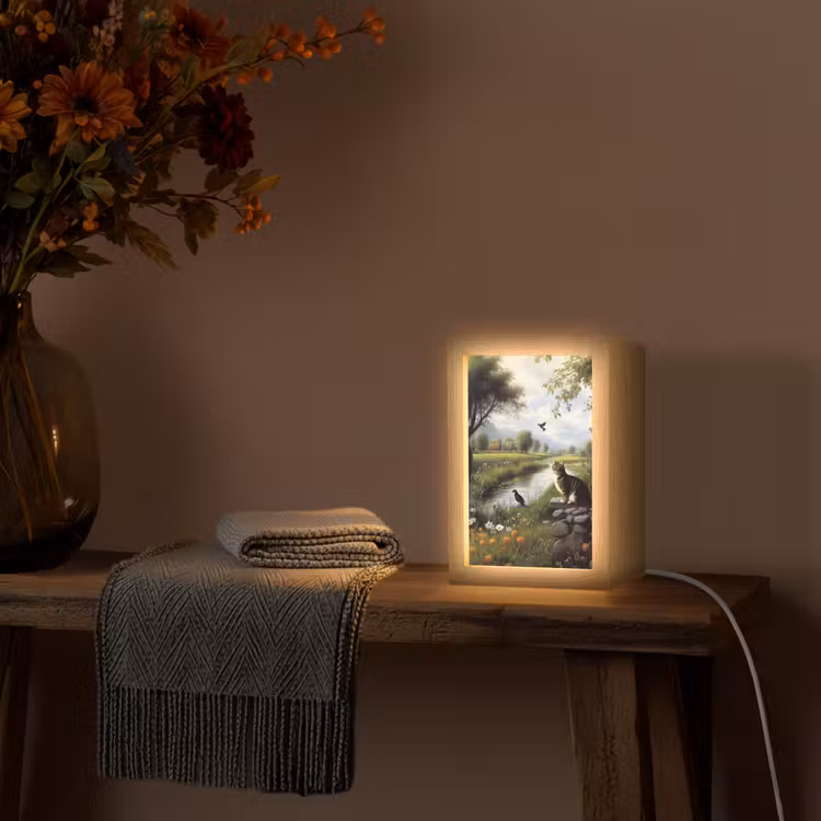 Kat - Beekje - Weide Light Box met kabel (Tafellamp) klein -sfeer4