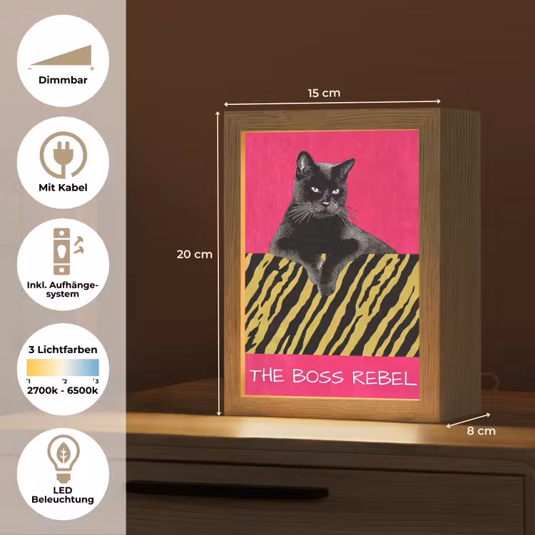 Kat - Baas - Roze - Tijgerprint Light Box met kabel (Tafellamp) klein -USP_DE