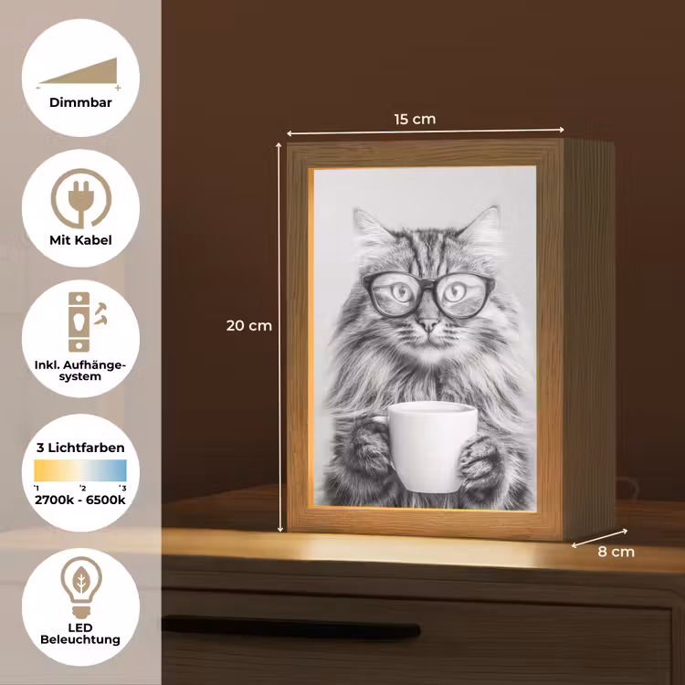 Kat - Bril - Mok - Pluizig Light Box met kabel (Tafellamp) klein -USP_DE