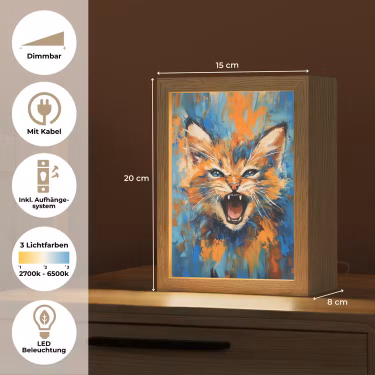 Kat - Kleurrijk - Oranje - Blauw Light Box met kabel (Tafellamp) klein -USP_DE