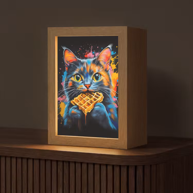 Kat - Graffiti - Kleurrijk - Wafel - Eten Light Box met kabel (Tafellamp) klein -z3d_website