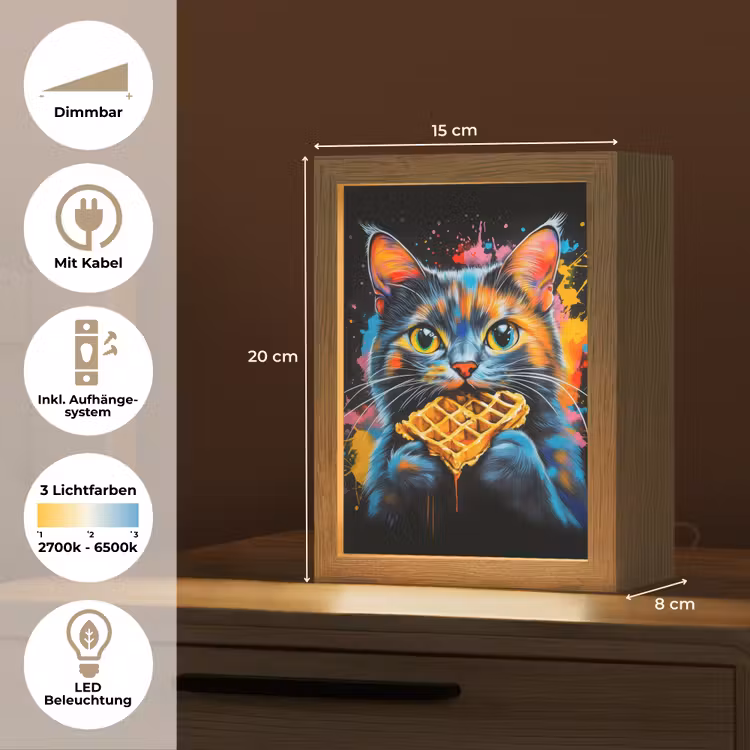 Kat - Graffiti - Kleurrijk - Wafel - Eten Light Box met kabel (Tafellamp) klein -USP_DE