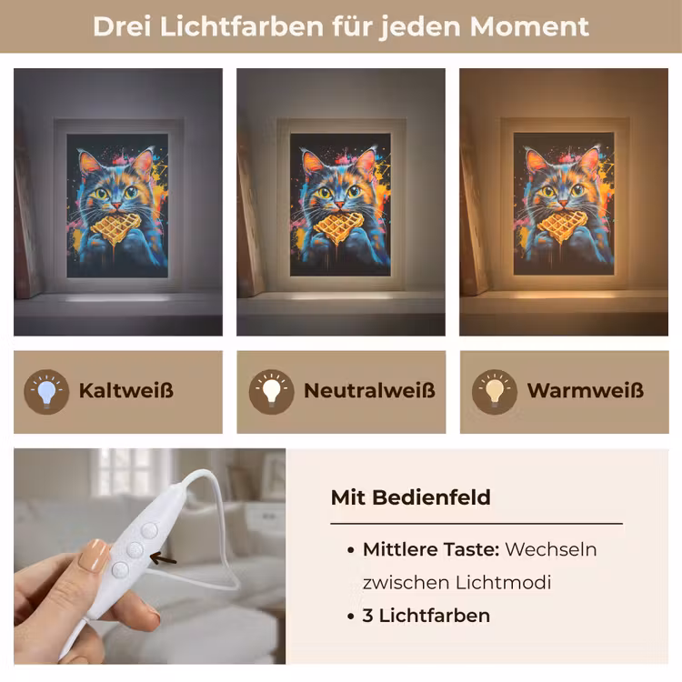 Kat - Graffiti - Kleurrijk - Wafel - Eten Light Box met kabel (Tafellamp) klein -USP_lichtkleurDE