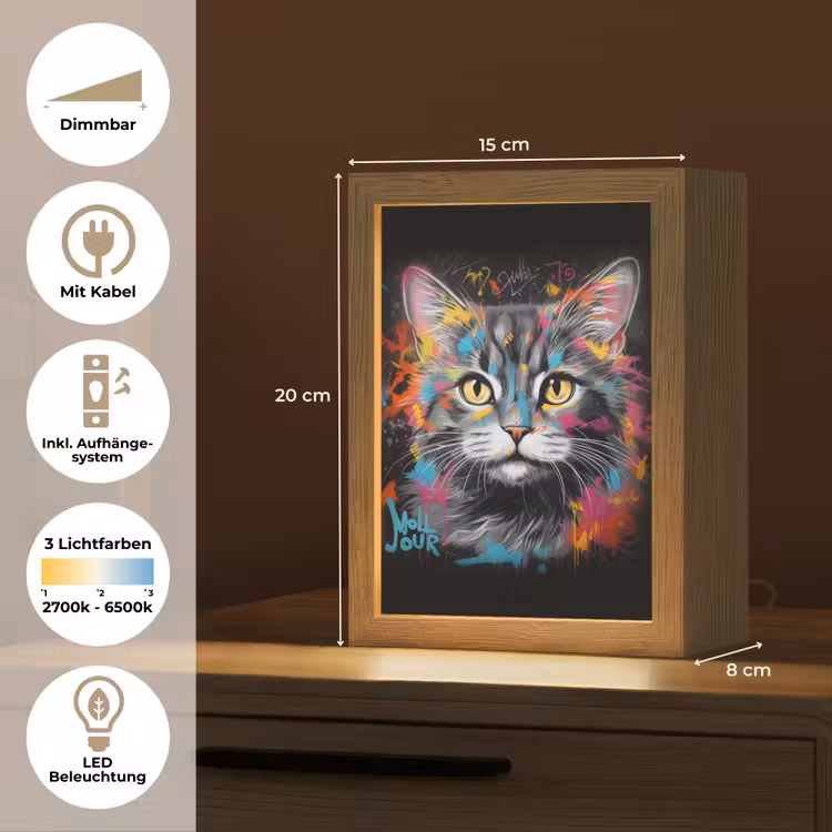 Kat - Graffiti - Dieren - Kleuren - Grijs Light Box met kabel (Tafellamp) klein -USP_DE