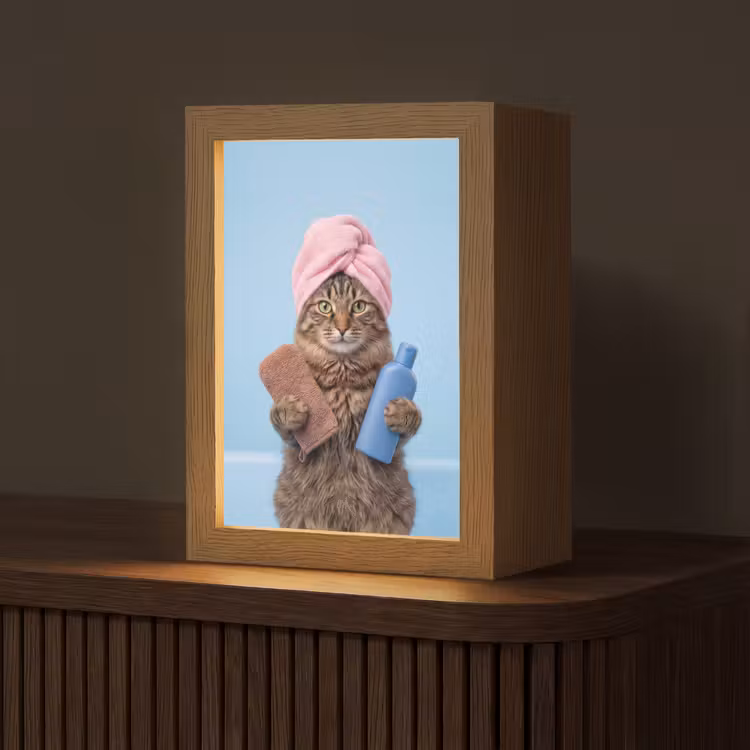 Kat - Handdoek - Washand - Zeep Light Box met kabel (Tafellamp) klein -z3d_website
