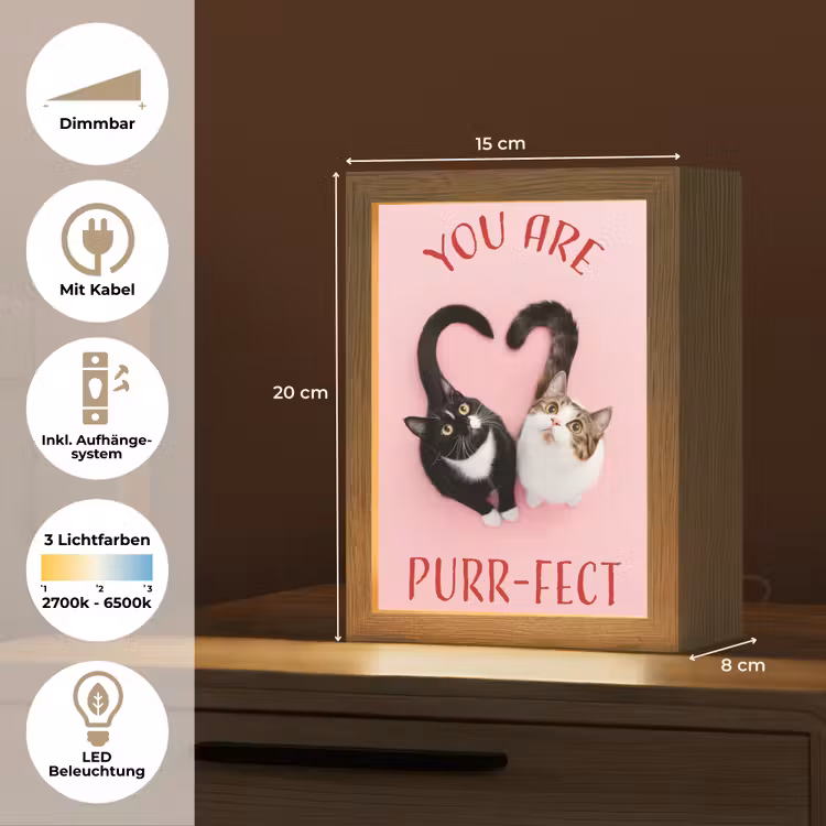 Kat - Hart - Tekst - Valentijn Light Box met kabel (Tafellamp) klein -USP_DE