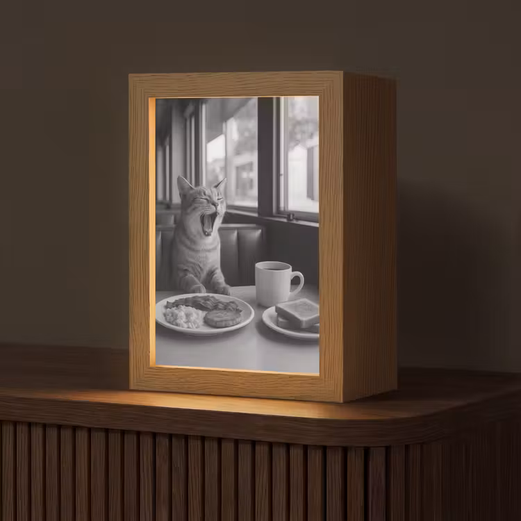 Kat - Koffie - Brood - Zwart Light Box met kabel (Tafellamp) klein -z3d_website