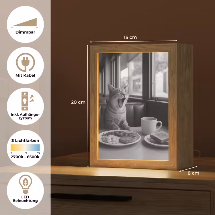 Kat - Koffie - Brood - Zwart Light Box met kabel (Tafellamp) klein -USP_DE