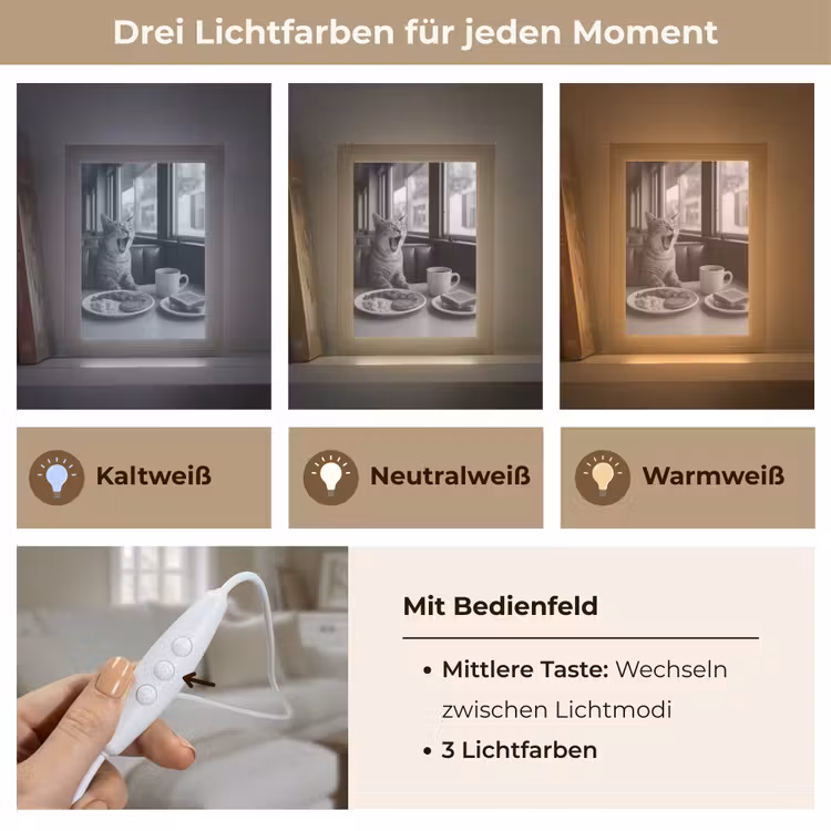 Kat - Koffie - Brood - Zwart Light Box met kabel (Tafellamp) klein -USP_lichtkleurDE