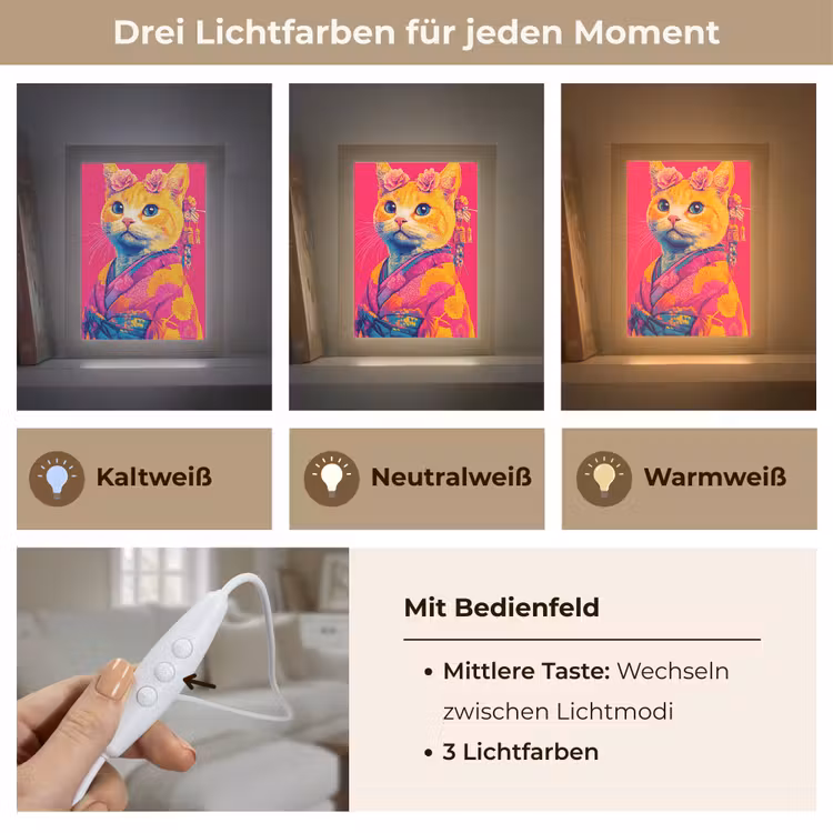 Kat - Kimono - Bloemen - Roze Light Box met kabel (Tafellamp) klein -USP_lichtkleurDE