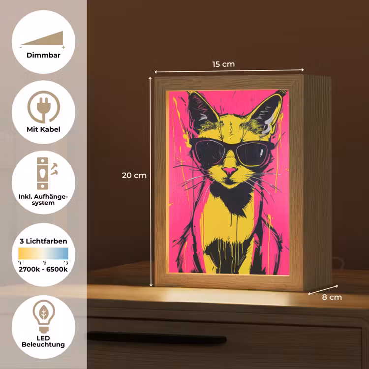Kat - Art - Zonnebril - Roze Light Box met kabel (Tafellamp) klein -USP_DE