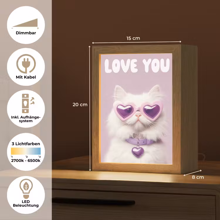 Kat - Love - Paars - Valentijn Light Box met kabel (Tafellamp) klein -USP_DE
