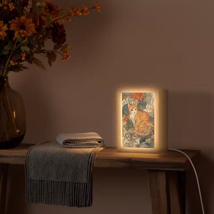 Kat - Sierlijk - Bloemen Light Box met kabel (Tafellamp) klein -sfeer4