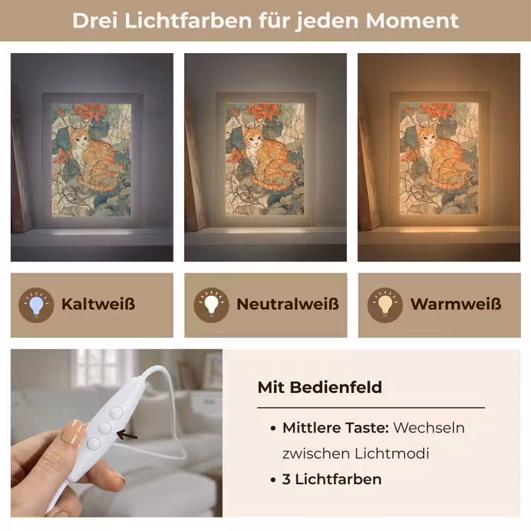 Kat - Sierlijk - Bloemen Light Box met kabel (Tafellamp) klein -USP_lichtkleurDE