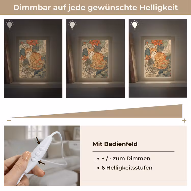 Kat - Sierlijk - Bloemen Light Box met kabel (Tafellamp) klein -USP_dimbaarDE