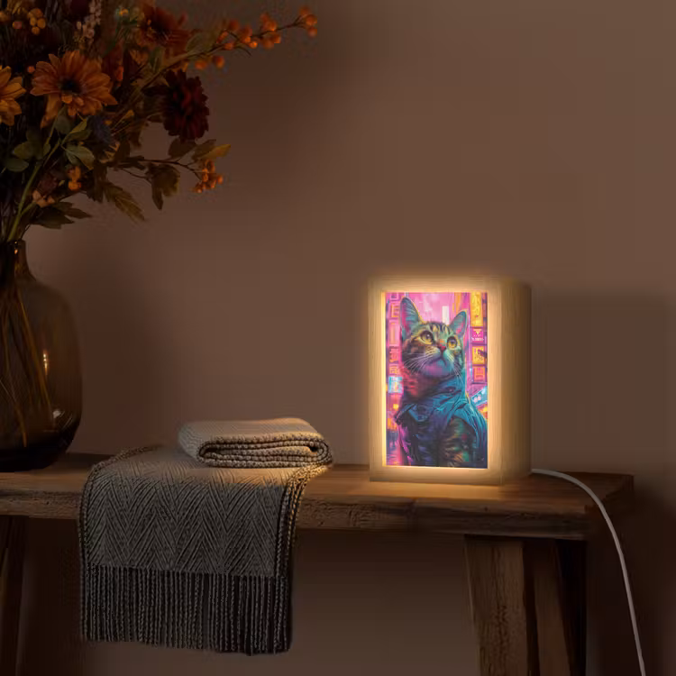 Kat - Pop art - China - Neon - Stad Light Box met kabel (Tafellamp) klein -sfeer4