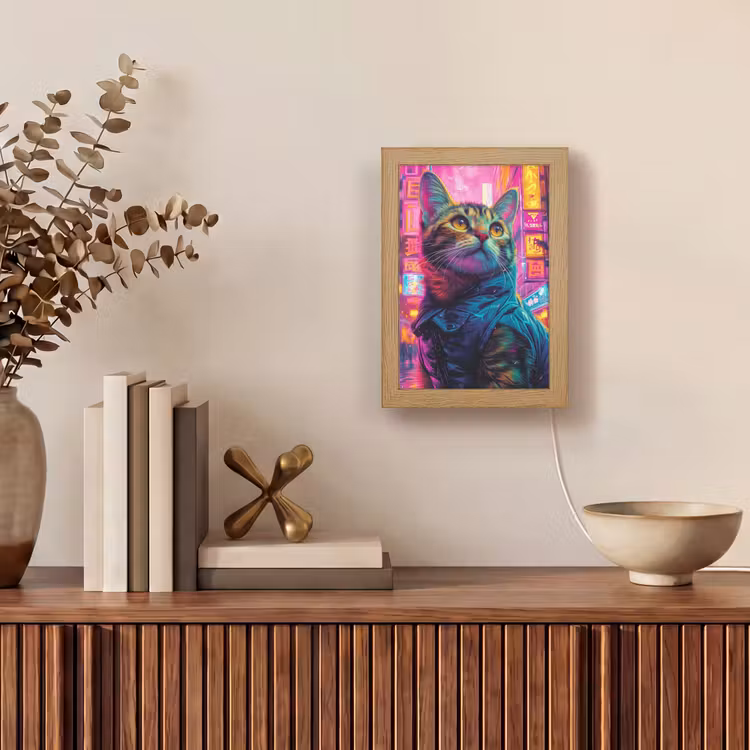 Kat - Pop art - China - Neon - Stad Light Box met kabel (Tafellamp) klein -sfeer2