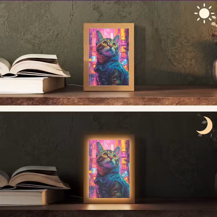 Kat - Pop art - China - Neon - Stad Light Box met kabel (Tafellamp) klein -sfeer3