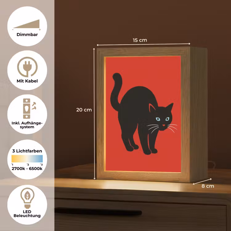 Kat - Zwart - Staart Light Box met kabel (Tafellamp) klein -USP_DE