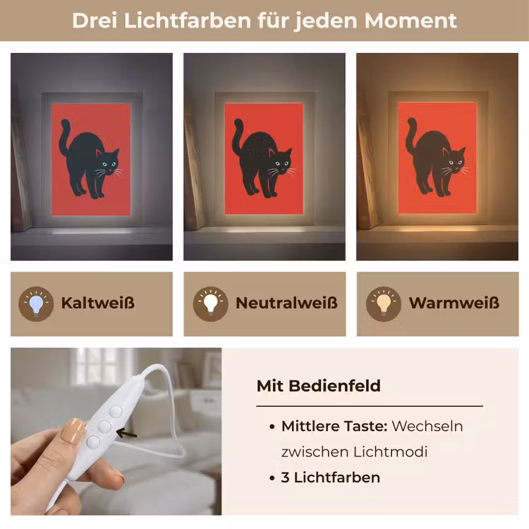 Kat - Zwart - Staart Light Box met kabel (Tafellamp) klein -USP_lichtkleurDE