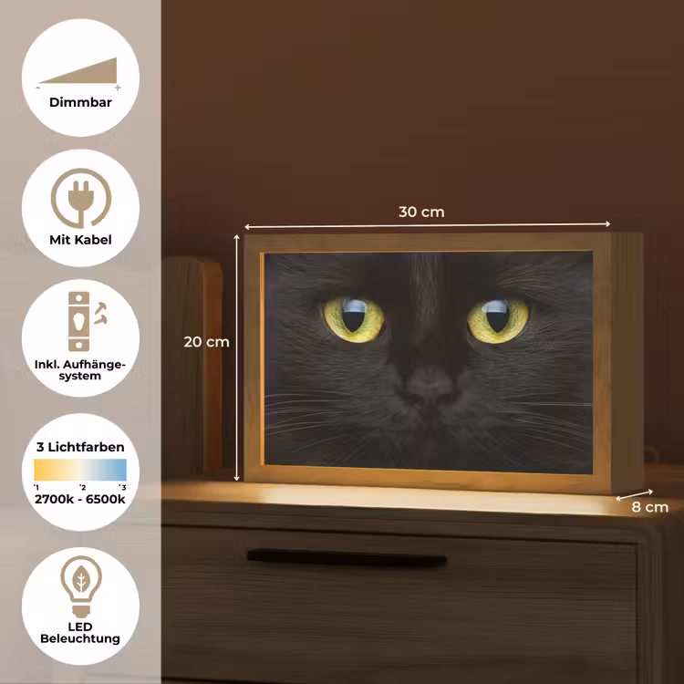 Kat - Zwart - Dieren - Natuur Light Box met kabel (Tafellamp) klein -USP_DE