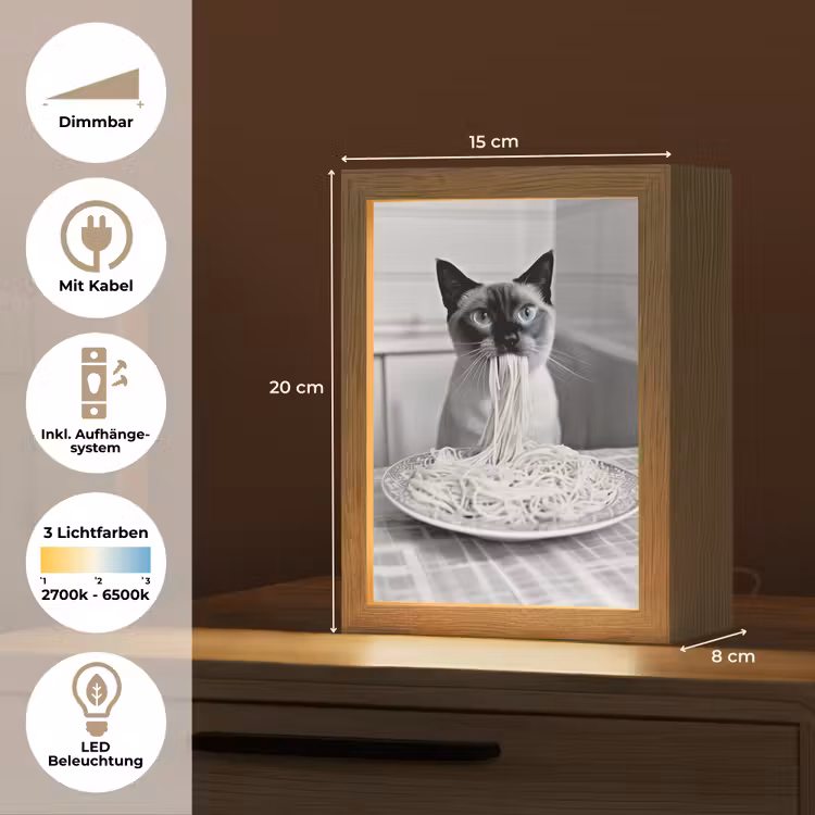 Kat - Siamees - Zwart Wit - Schattig - Dieren Light Box met kabel (Tafellamp) klein -USP_DE