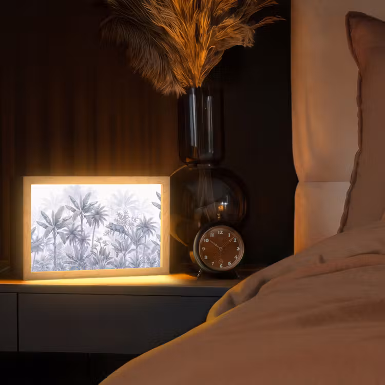 Kat - Tropisch bos - Modern - Grijs Light Box met kabel (Tafellamp) klein -sfeer1