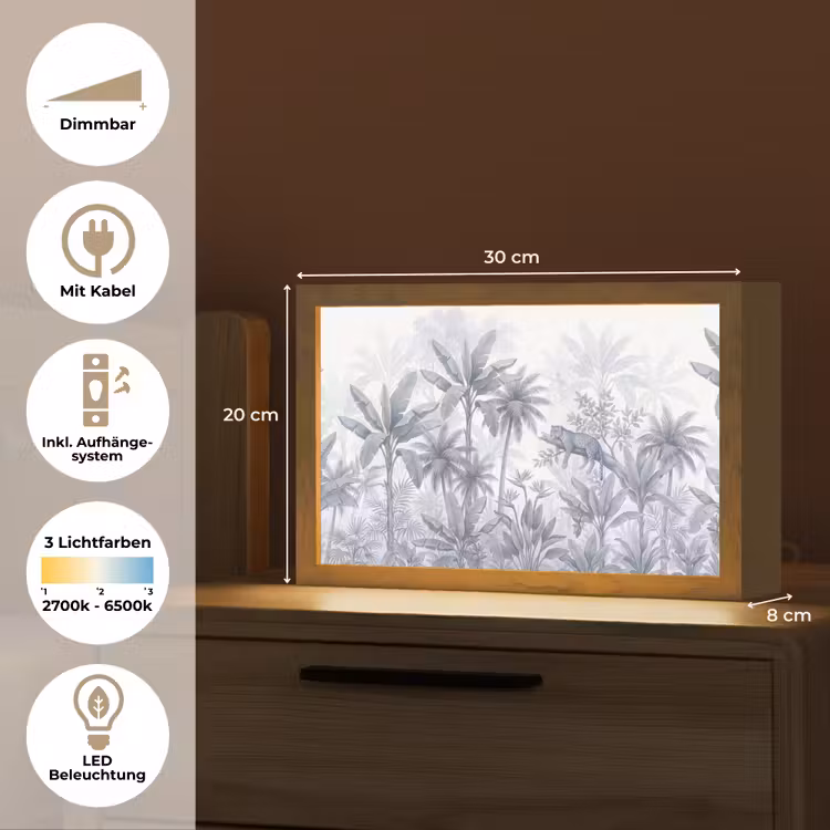 Kat - Tropisch bos - Modern - Grijs Light Box met kabel (Tafellamp) klein -USP_DE