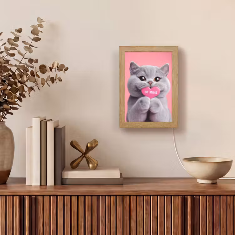 Kat - Valentijn - Roze - Liefde Light Box met kabel (Tafellamp) klein -sfeer2