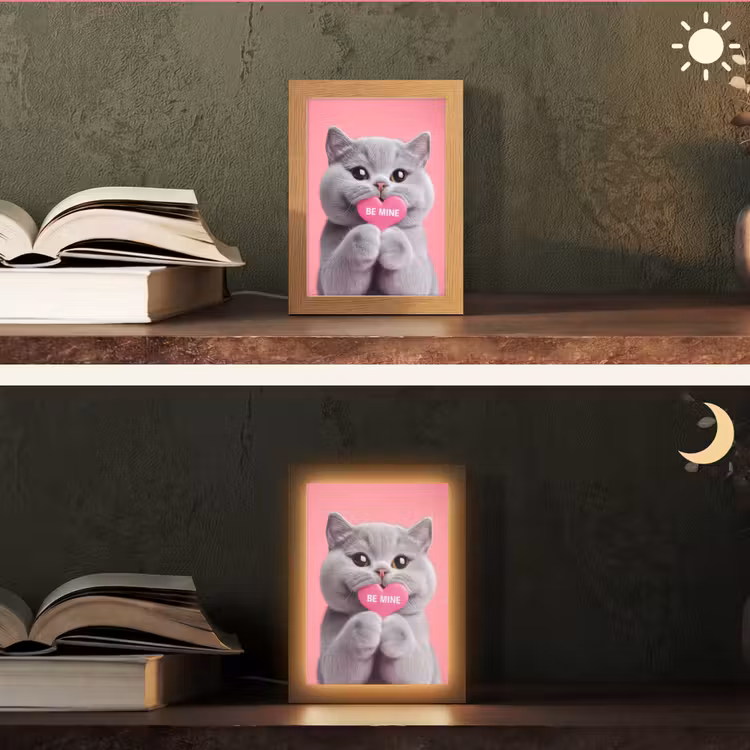Kat - Valentijn - Roze - Liefde Light Box met kabel (Tafellamp) klein -sfeer3