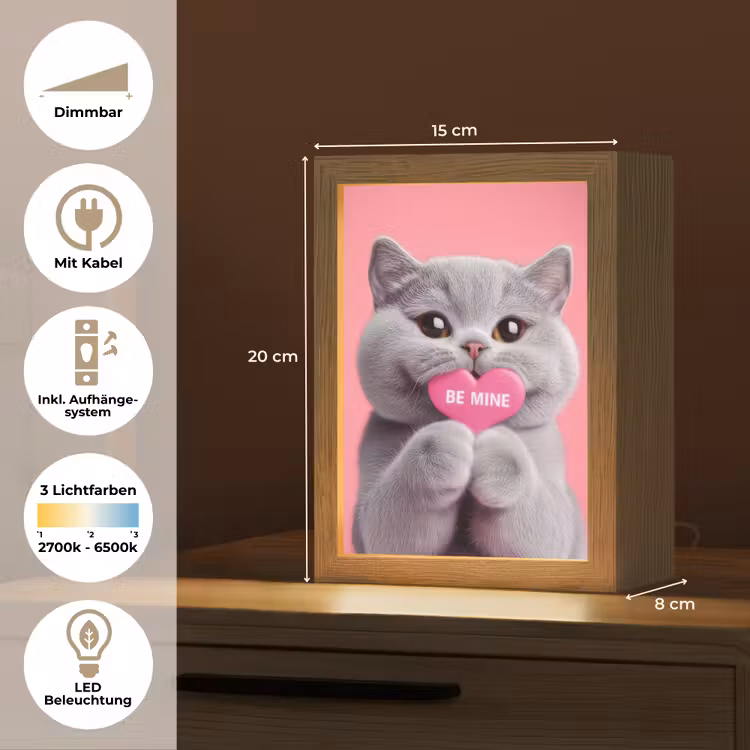 Kat - Valentijn - Roze - Liefde Light Box met kabel (Tafellamp) klein -USP_DE
