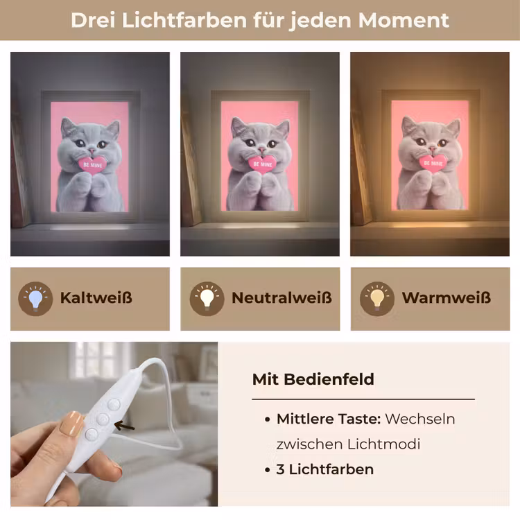 Kat - Valentijn - Roze - Liefde Light Box met kabel (Tafellamp) klein -USP_lichtkleurDE