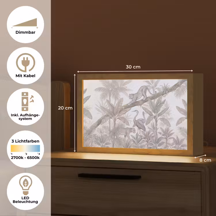 Kat - Vogel - Jungle - Illustratie - Dieren Light Box met kabel (Tafellamp) klein -USP_DE