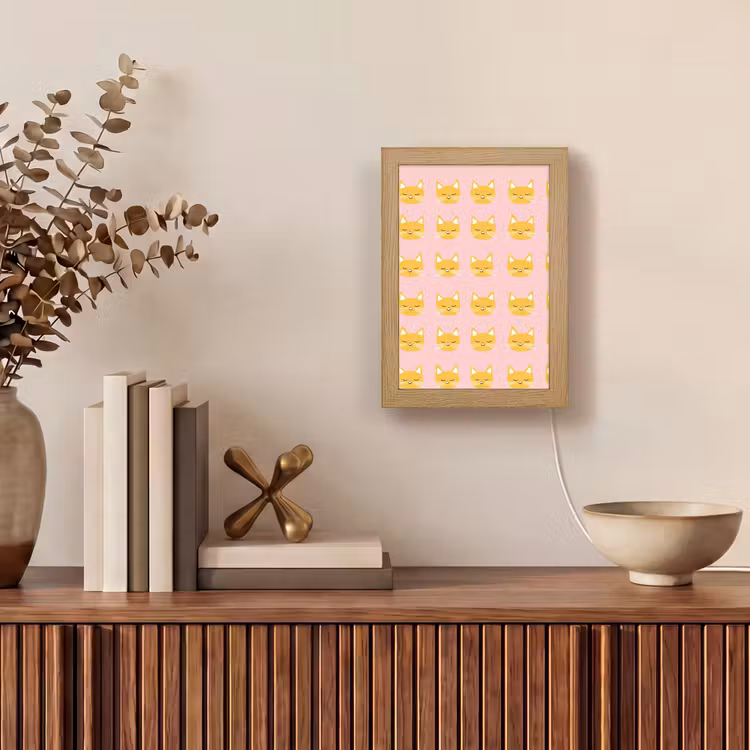 Katten - Patroon - Roze Light Box met kabel (Tafellamp) klein 925 -sfeer2