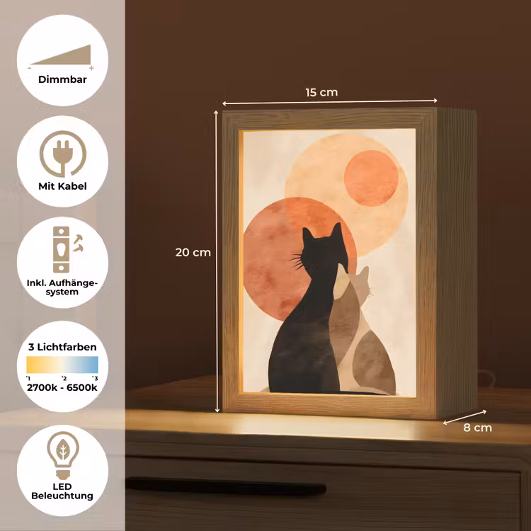 Katten - Zwart - Abstract - Cirkels Light Box met kabel (Tafellamp) klein -USP_DE