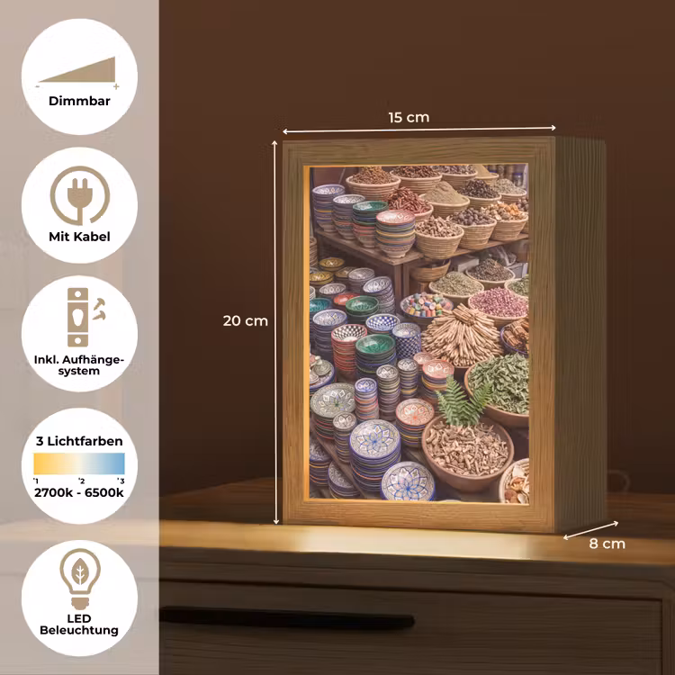Tischlampe - Keramik – Orientalisch – Farbenfroh - Aardewerk - Oosters - Kleurrijk Light Box met kabel (Tafellamp) klein