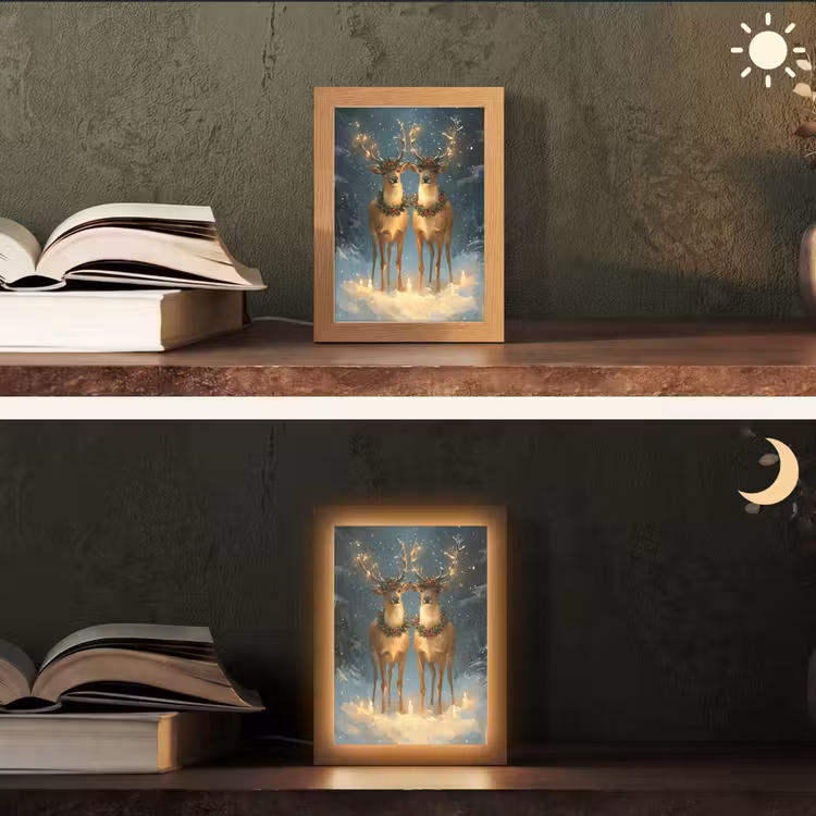 Dennensprookje - Rendier - Nacht Light Box met kabel (Tafellamp) klein -sfeer3