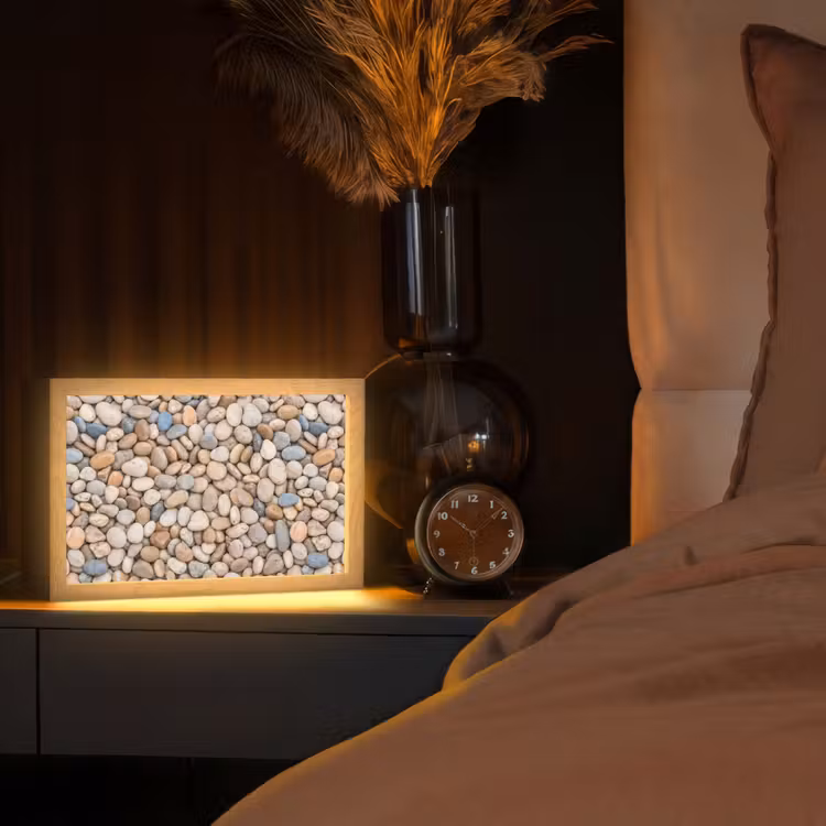 Kiezelstenen - Natuur - Textuur - Beige - Grijs Light Box met kabel (Tafellamp) klein -sfeer1