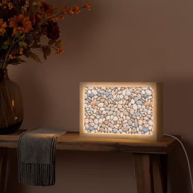 Kiezelstenen - Natuur - Textuur - Beige - Grijs Light Box met kabel (Tafellamp) klein -sfeer4