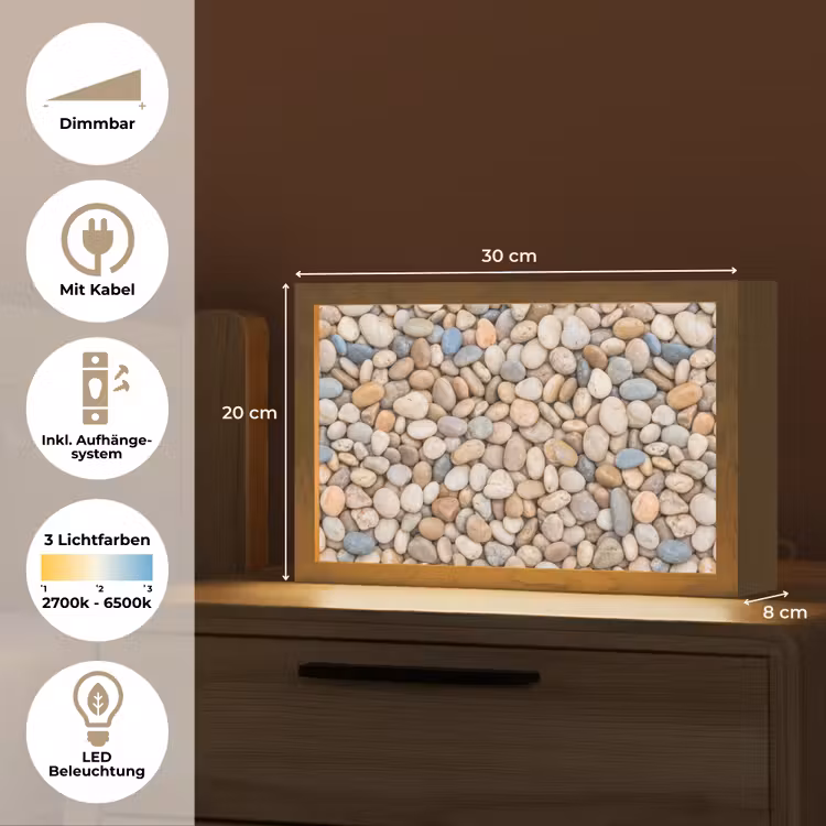 Kiezelstenen - Natuur - Textuur - Beige - Grijs Light Box met kabel (Tafellamp) klein -USP_DE
